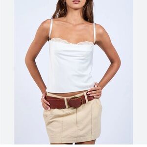 Sky to Moon Sabrina White Satin Lace Top